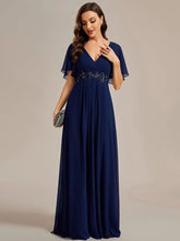ever IVYROSE|Ruffles Sleeve A-Line Chiffon Waist Applique Maxi Wedding Guest Dress