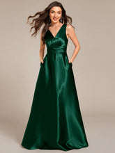 ever INDY|Double V-neck Satin Maxi Formal Dress with Pockets