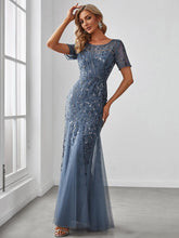 ever JADEN|Floral Sequin Maxi Fishtail Tulle Formal Evening Dress with Short Sleeve