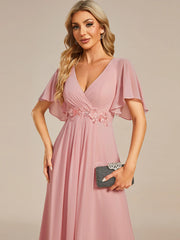 ever IVYROSE|Ruffles Sleeve A-Line Chiffon Waist Applique Maxi Wedding Guest Dress