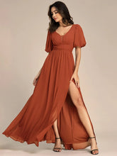 ever MADISON|Chiffon Illusion V-Neck Flutter Sleeve Front Slit Evening Dress