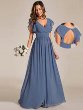 ever LILYANA|Back Cutout A-Line Pleated Ruffles Sleeve Chiffon Bridesmaid Dress