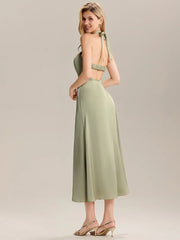 ever LENORA|Backless Satin Sleeveless Wedding Guest Dress