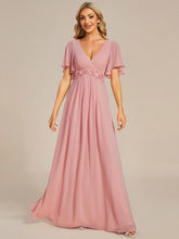 ever IVYROSE|Ruffles Sleeve A-Line Chiffon Waist Applique Maxi Wedding Guest Dress