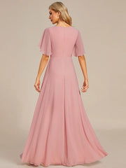 ever IVYROSE|Ruffles Sleeve A-Line Chiffon Waist Applique Maxi Wedding Guest Dress