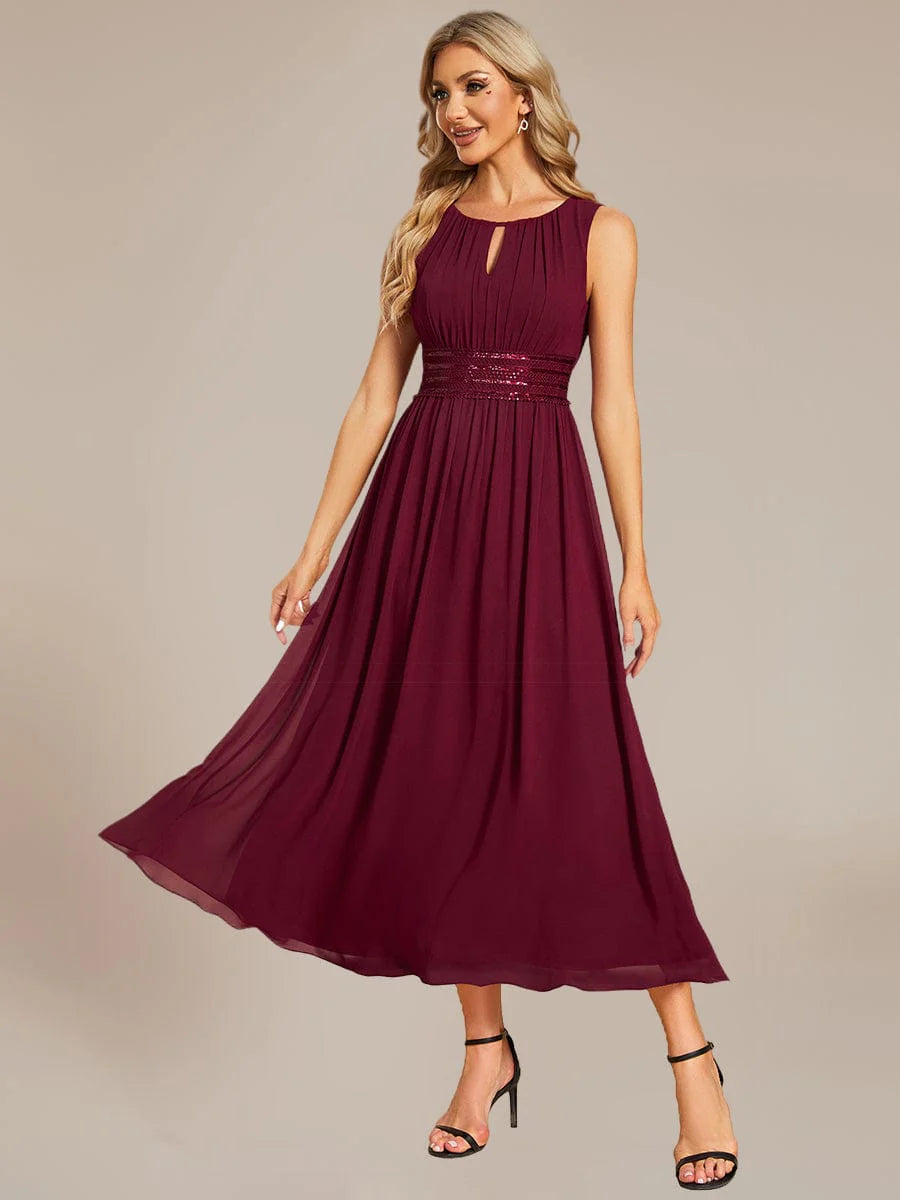 ever LIORAEL|Chiffon Midi Bridesmaid Dress With Ruched Waist