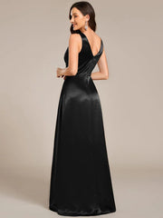 ever INDY|V-neck Empire Waist Satin Maxi Bridesmaid Dress with Pockets