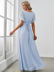 ever LEORA|A-Line Pleated Chiffon Tie-Waist Bridesmaid Dress