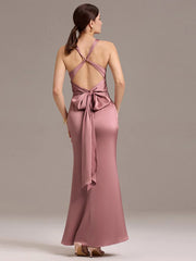 ever MINTA|Elegant Strappy Bow Back Satin Mermaid Bridesmaid Dress