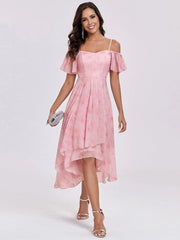 ever JORDANE|Spaghetti Strap Cold Shoulder Chiffon A-Line Midi Wedding Guest Dress
