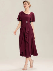 ever LILOU|Ruffle Sleeve Chiffon Midi Mother of the Bride Dress
