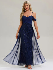ever MIRA|Flowing Ribbons Sequin Sleeveless Evening Dress