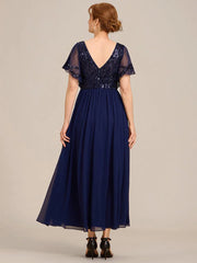 ever HAZEL|Short Sleeve V-Neck Sequin Chiffon A-Line Mother of the Bride Dress