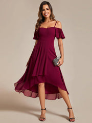 ever JORDANE|Spaghetti Strap Cold Shoulder Chiffon A-Line Midi Wedding Guest Dress