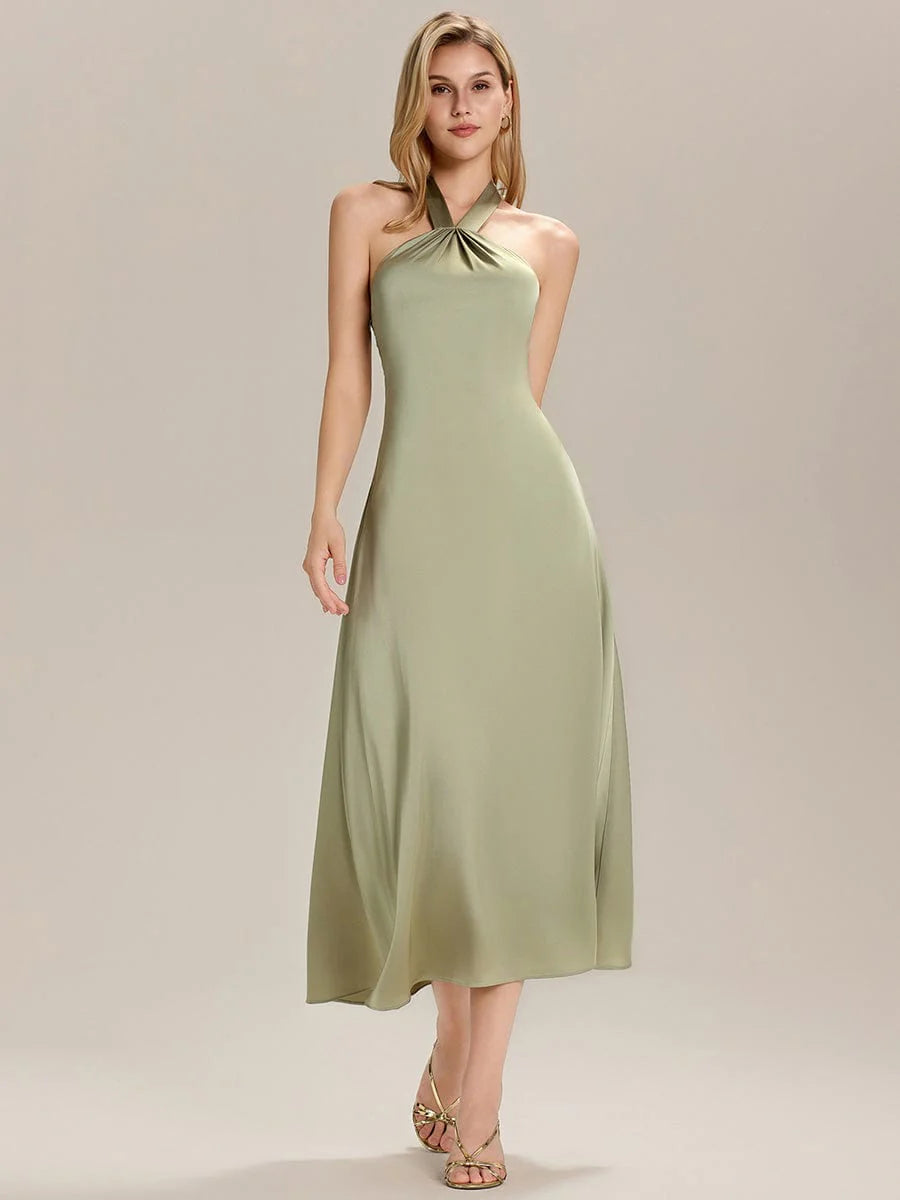 ever LENORA|Backless Satin Sleeveless Wedding Guest Dress