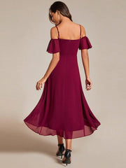 ever JORDANE|Spaghetti Strap Cold Shoulder Chiffon A-Line Midi Wedding Guest Dress