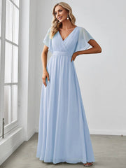 ever LEORA|A-Line Pleated Chiffon Tie-Waist Bridesmaid Dress