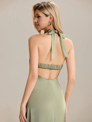 ever LENORA|Backless Satin Sleeveless Wedding Guest Dress